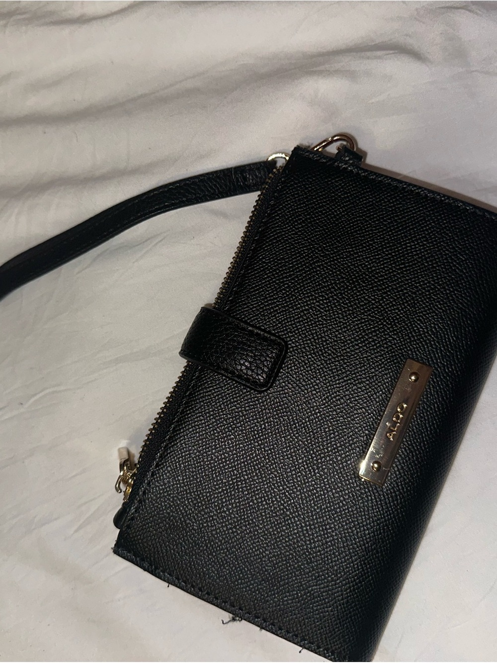 Aldo Black Textured Wristlet with Gold Plate